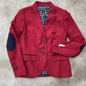 Like New Brooks Brothers Women’s 6 Red Wool 346 Blazer Elbow Patches Jacket